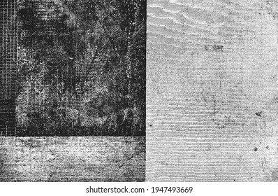 Beklemmte Overlay-Struktur des Webmaterials. brüchiger Hintergrund. abstrakte Halbtonvektorgrafik