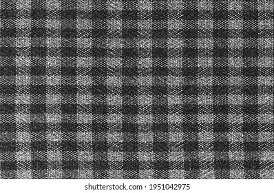 Distressed overlay texture of weaving fabric, knitted blanket with tartan ornament. grunge background. abstract halftone vector illustration