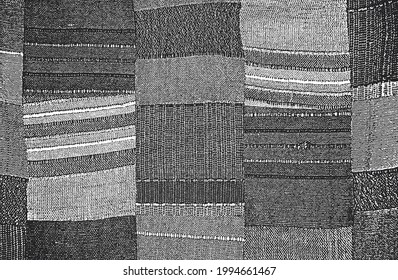 Distressed Overlay Texture Of Weaving Fabric, Knitted Blanket With Tartan Ornament. Grunge Background. Abstract Halftone Vector Illustration