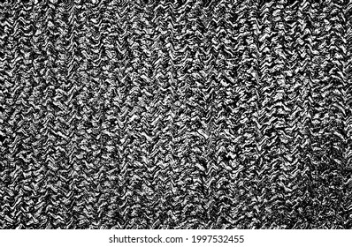 Distressed overlay texture of weaving fabric, ornamental knitted sweater, plait, jersey, pullover. grunge background. abstract halftone vector illustration