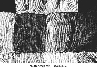 Distressed overlay texture of weaving fabric, knitted blanket with tartan ornament. grunge background. abstract halftone vector illustration