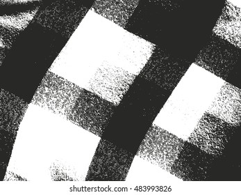 Distressed overlay texture of weaving fabric tartan plaid. grunge background. abstract halftone vector illustration