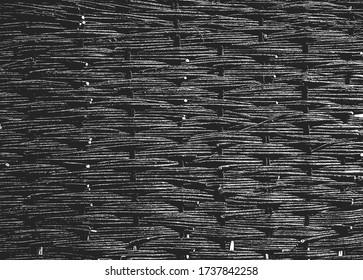 Distressed overlay wicker vine texture. grunge black and white background. abstract halftone vector illustration