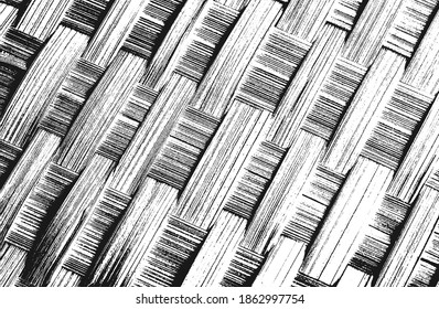 Distressed overlay wicker vine texture. grunge black and white background. abstract halftone vector illustration