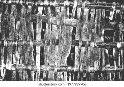 Distressed overlay wicker vine texture. grunge black and white background. abstract halftone vector illustration