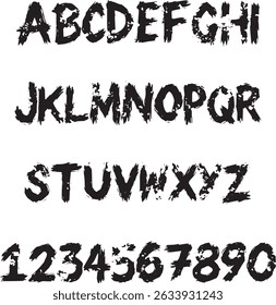 Distressed Paint Brush Splatter typography font lettering ABC cartoon vector text