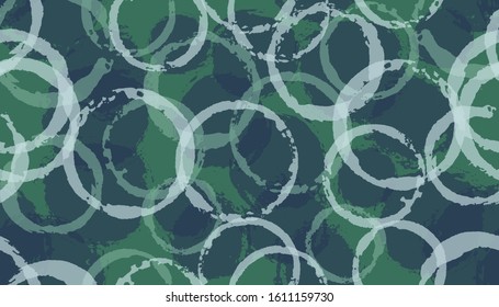 Impresión de tejido geométrico de círculos pintados con problemas. Forma redondeada, elementos superpuestos vectorial patrón transparente. Corredera los círculos de textura geometría tejido ornamental.
