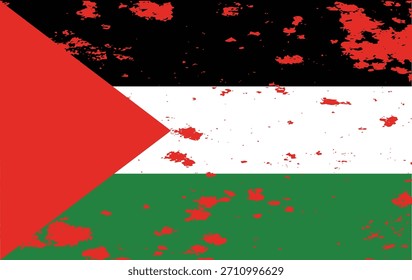 Bandera de Palestina angustiada con textura grunge y efecto de pintura salpicada roja