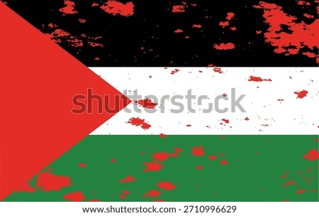 Distressed palestine flag with grunge texture and red splatter paint effect