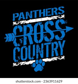 distressed panthers cross country team design with arrow and paw print for school, college or league sports