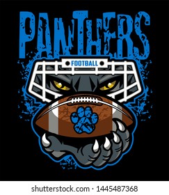 Distressed Panthers Football Team Design With Mascot, Facemask And Ball For School, College Or League