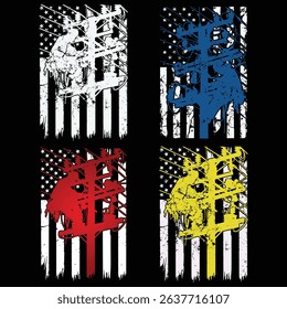 Distressed Patriotic Electric Cable Lineman Us Flag Gift T-shirt	