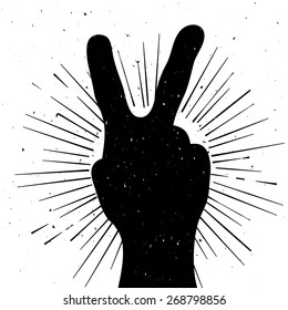 Distressed peace sign silhouette, grunge template for your text