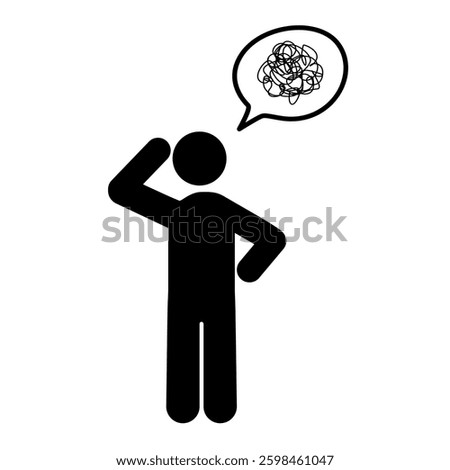 Distressed person and distressed, confusing thoughts speech balloon icon. flat vector illustration design.