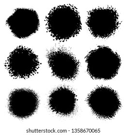 Distressed post Stamp texture set. Circle grunge scratched lable background. Aged bold thin round cover template. Used circular icon, badge, button backdrop. Elements aging your design. EPS10 vector.