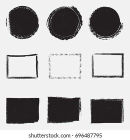 Distressed post Stamp texture set. Circle grunge scratched lable background. Aged bold thin round cover template. Used circular icon, badge, button backdrop. Elements aging your design. EPS10 vector.