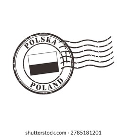 A distressed postage stamp graphic featuring the Polish flag and the words 'POLSKA' and 'POLAND'. The style is vintage and