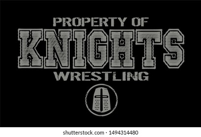 distressed property of knights wrestling team for school, college or league