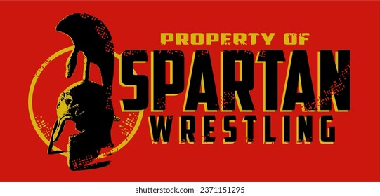 distressed property of spartan wrestling team design with helmet for school, college or league sports