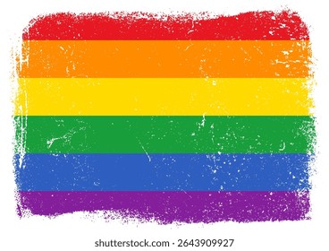 Distressed rainbow pride flag with a grunge texture, symbolizing LGBTQ plus rights, diversity, and community.