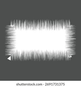 Distressed Rectangle Frame Vector. Hand-Drawn White Scribble or Scratch Border for Abstract Art, Glitch Effect, Grunge Design, Message Box, or Chaotic Background Element.