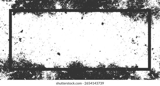Un marco rectangular afligido con manchas oscuras y bordes ásperos sobre un fondo blanco.