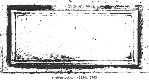 A distressed rectangular frame with rough black edges and scattered white speckles.