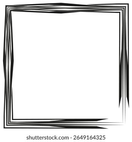 Distressed rectangular frame. Serrated brush border. Monochrome vector composition. Textured grunge artwork.