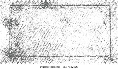 A distressed rectangular frame with a textured, scratchy background in shades of gray and white.