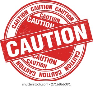 Un sello circular rojo afligido con la palabra "PRECAUCIÓN" en un lugar destacado en letras blancas en negrita, que transmite una advertencia.