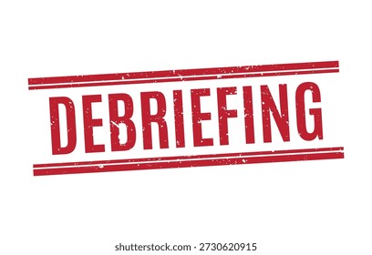 Distressed red debriefing rubber stamp with double horizontal lines for official military and corporate reporting