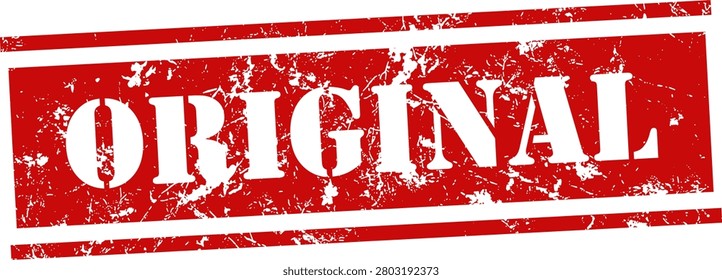 A distressed red ink stamp reading 'ORIGINAL' isolated on a white background. The stamp features a rectangular border with a worn, grunge texture, conveying authenticity.