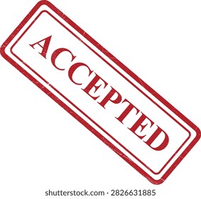 Distressed red rectangular rubber stamp indicating successful acceptance of a proposal, application, or agreement for official documents.