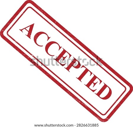 Distressed red rectangular rubber stamp indicating successful acceptance of a proposal, application, or agreement for official documents.