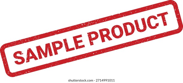 A distressed red rubber stamp displaying 'SAMPLE PRODUCT'. Useful for marking goods in development or for evaluation purposes.
