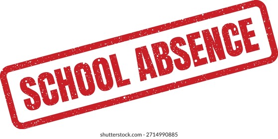 Um carimbo vermelho angustiado com 'Ausência Escolar', útil para manutenção de registros educacionais, acompanhamento de presenças ou avisos de alunos.