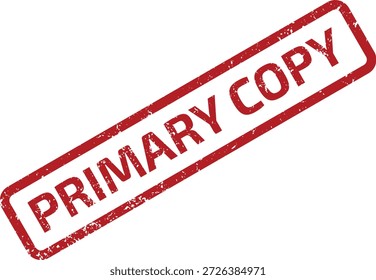 Carimbo vermelho afligido com texto 'PRIMARY COPY' diagonalmente sobre um fundo branco nítido. Útil para identificação de documentos e gerenciamento de arquivos.
