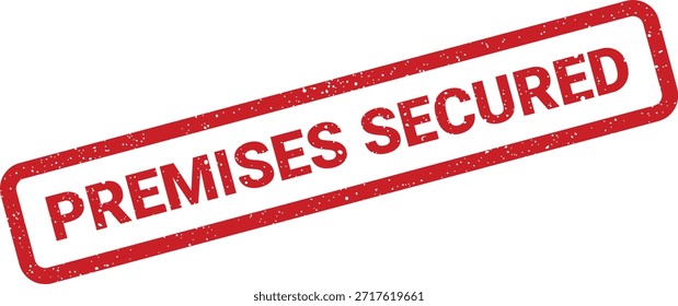 Un icono de sello de goma rojo con el texto "Premises Secured", adecuado para alertas de seguridad, administración de propiedades o documentación visual oficial.