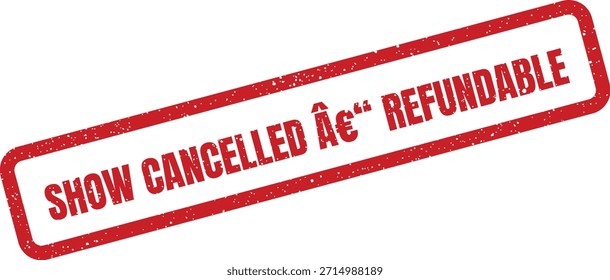 A distressed red stamp graphic announcing an event cancellation with refund eligibility, perfect for official notices or ticket information.