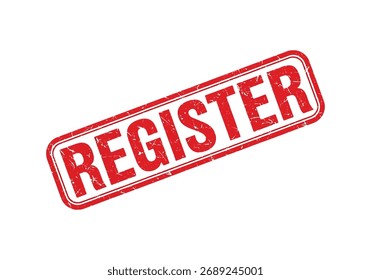 A distressed red stamp graphic featuring the word "REGISTER" conveys a sense of urgency and official action for sign-up.