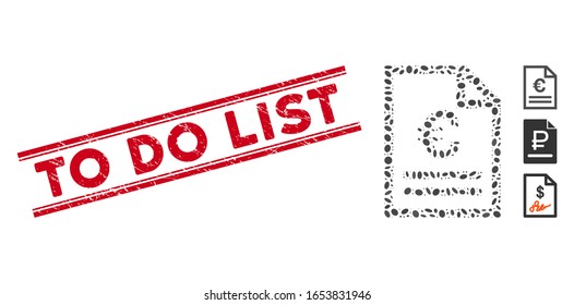 Distressed red stamp seal with To Do List caption between double parallel lines, and mosaic Euro invoice page icon.