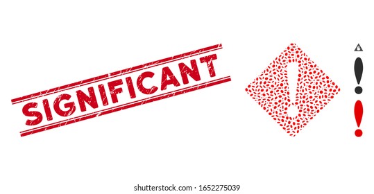 Distressed red stamp watermark with Significant caption between double parallel lines, and mosaic error icon. Mosaic vector is designed with error icon and with randomized ellipse elements.