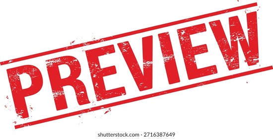 Ein in Bedrängnis geratener roter Stempel, auf dem das Wort PREVIEW diagonal auf weißem Hintergrund gedruckt wird. Die Briefmarke hat ein strukturiertes, abgenutztes Aussehen.