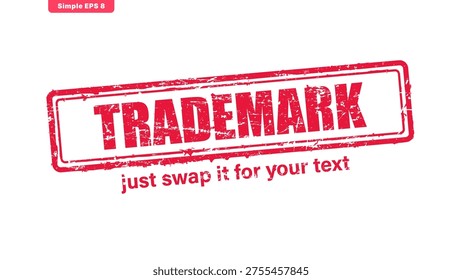 A distressed red vector stamp featuring the word TRADEMARK, with grunge textures for an aged appearance.