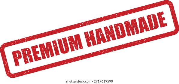 Un sello de Vector rojo angustiado que ilustra "Premium Handmade", ideal para productos artesanales, negocios artesanales o etiquetado de garantía de calidad.