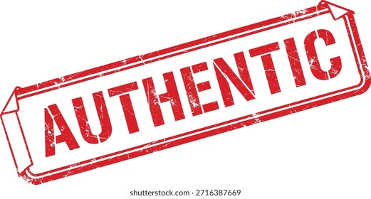 Un sello de goma rojo y blanco afligido con la palabra AUTÉNTICA impresa en letras en negrita, que transmite autenticidad y originalidad.