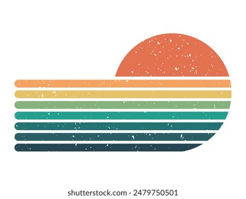 Distressed retro vintage sunset half circle stripes abstract design on white background. stripes retro sunset is for print on demand, t-shirt design, book cover