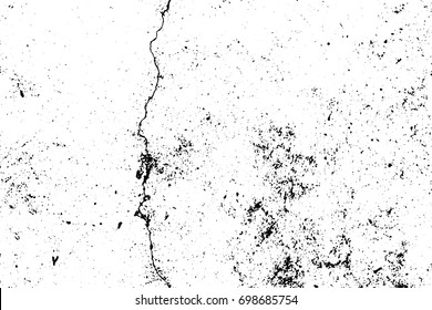 Distressed and rough concrete floor vector texture. Cracked texture with grain and stains. Weathered asphalt surface. Black and white grit trace. Obsolete vintage overlay on transparent background