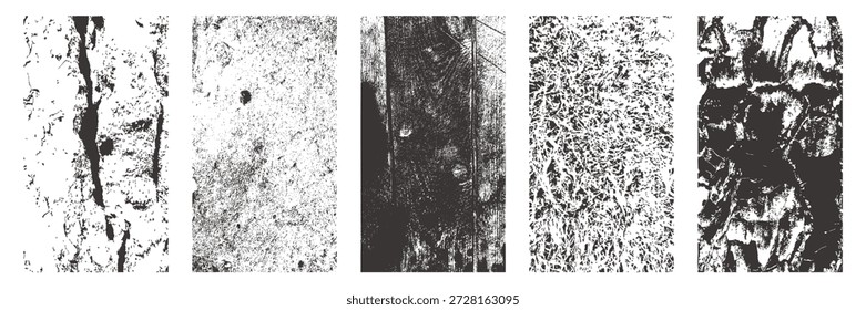 Colección de textura áspera angustiada. Hormigón agrietado, madera granulada y revestimientos de grunge con detalles superficiales desgastados, astillados y abstractos