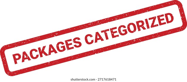 Una marca de sello de goma afligida muestra el texto "PAQUETES CATEGORIZADOS", ideal para ilustrar las operaciones del almacén, la clasificación de la sala de correo o los procesos logísticos.